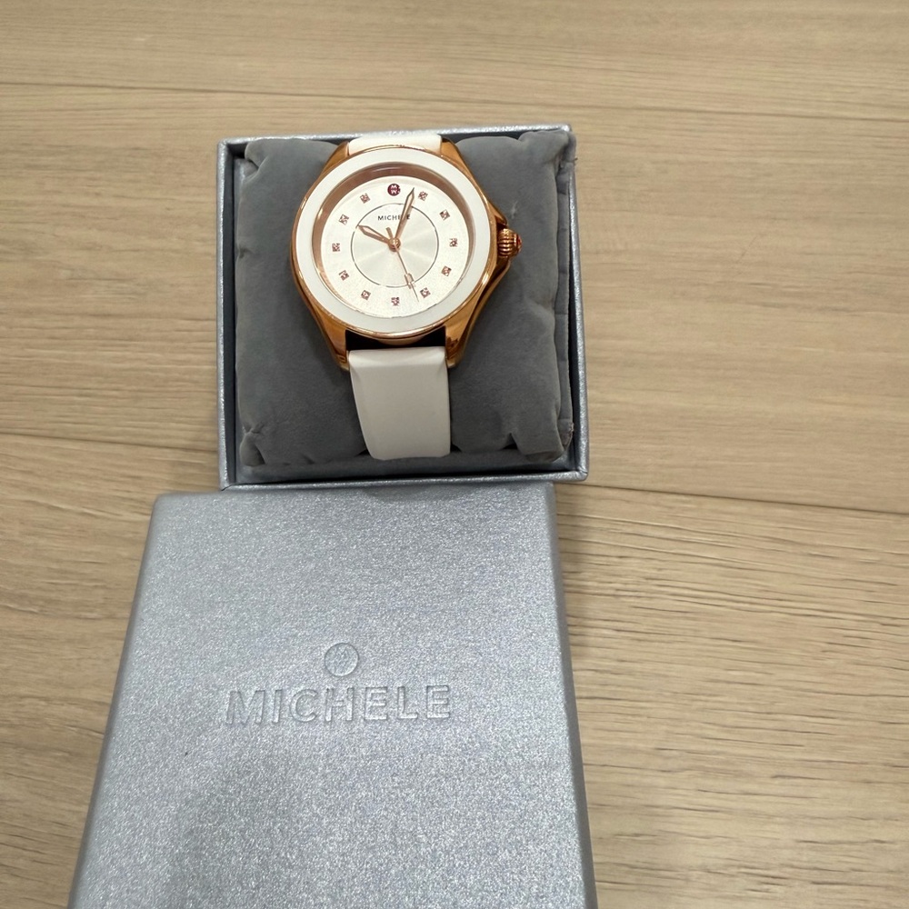 Michele Rose Gold and Cream Watch